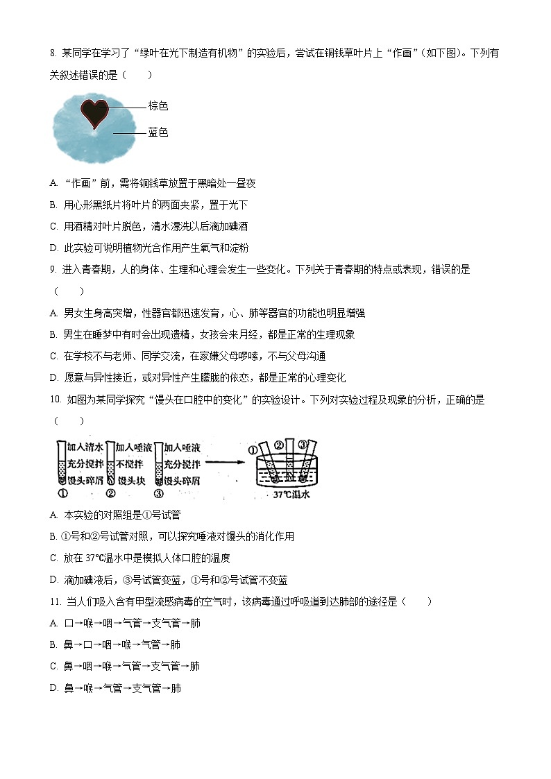 2023年山东省临沂市中考生物真题（原卷版）03