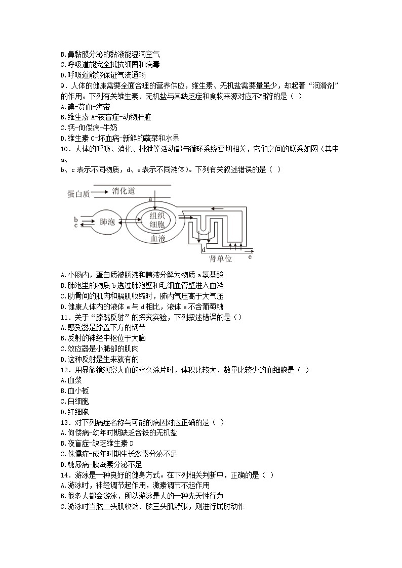 2023年吉林省长春市汽车经开区八年级6月检测生物试卷（含答案）第2页