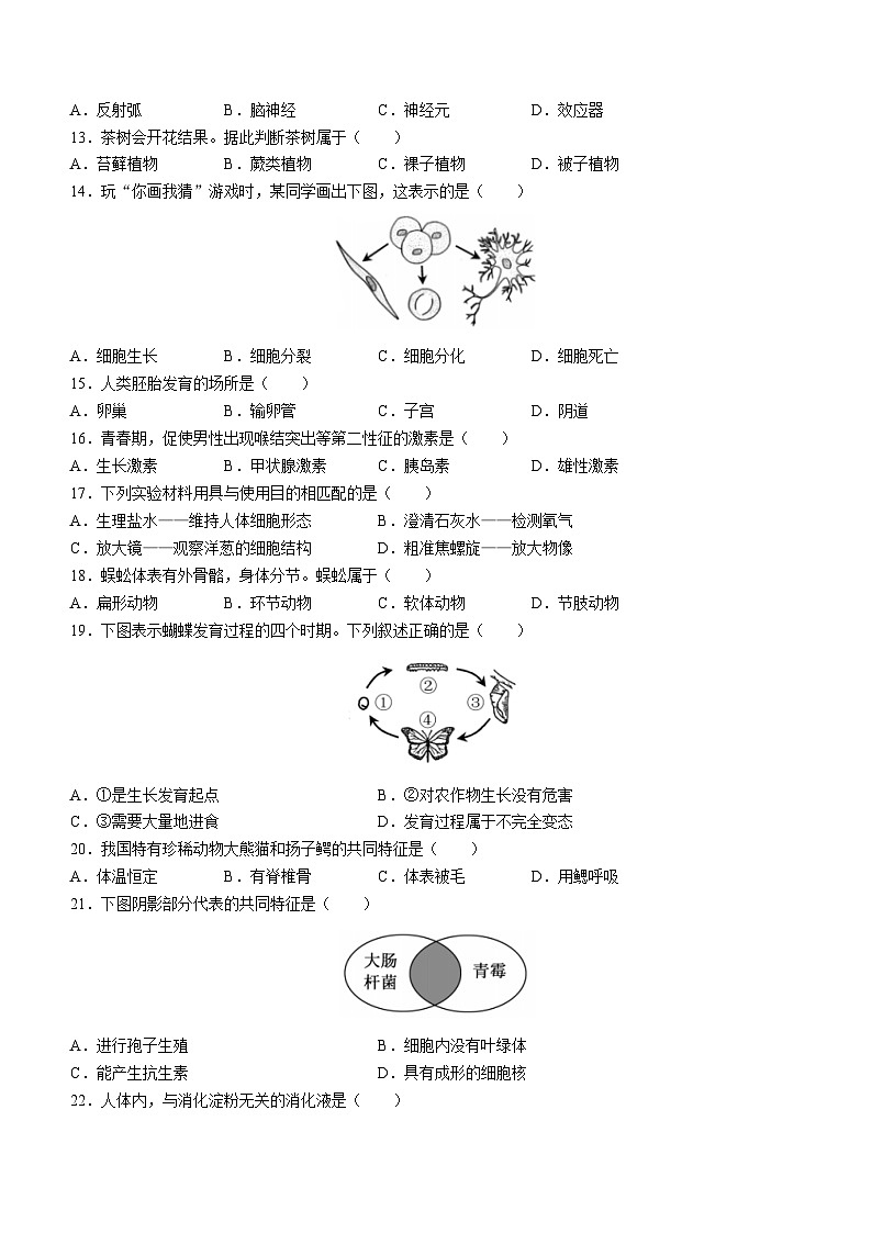 2023年福建省中考生物中考真题02
