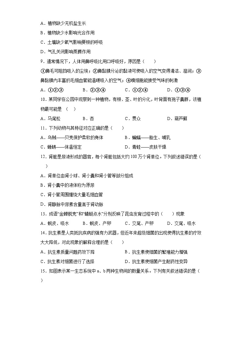 2023年宁夏石嘴山市平罗县中考二模生物试题（含解析）02