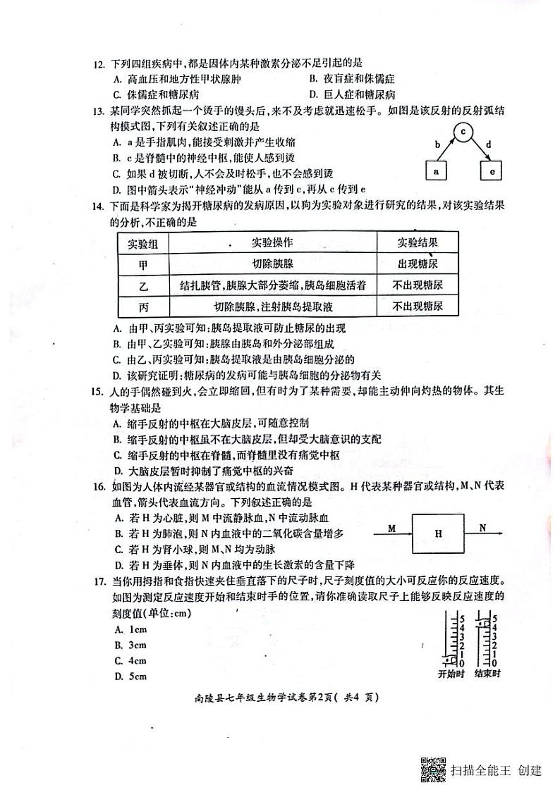 安徽省芜湖市南陵县2022_2023学年七年级下学期期末生物试卷第2页