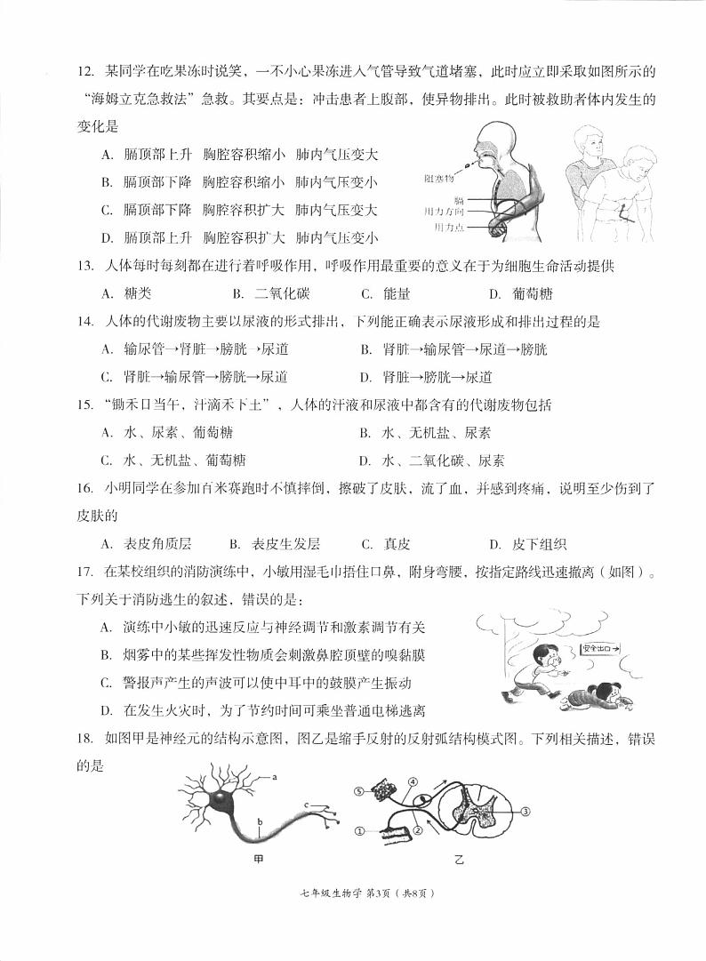 四川省成都市成华区2022-2023学年七年级下期期末学业水平监测生物试卷03