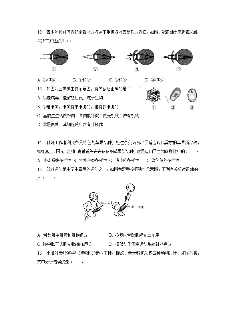 2023年江苏省盐城市文港路中学中考生物模拟试卷（含解析）第3页