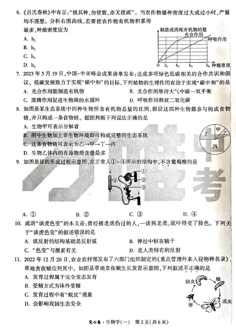 2023年河南省中考生物学定心卷02
