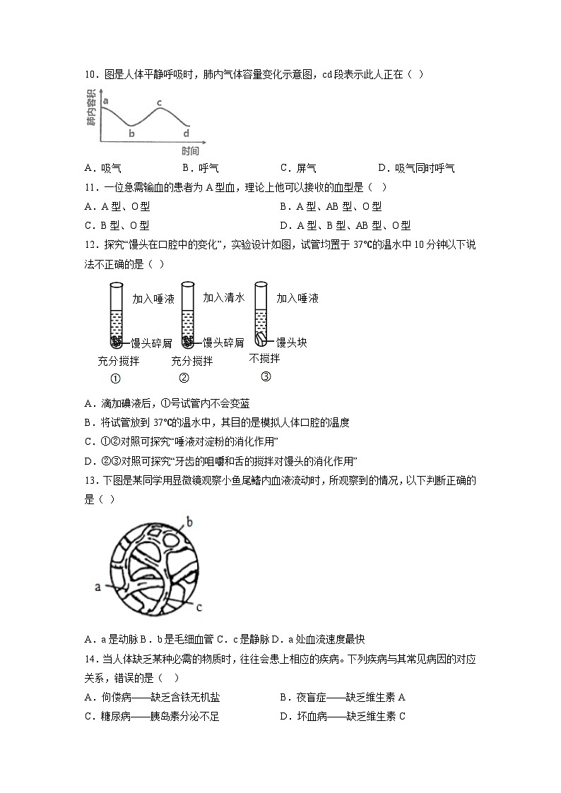 卷08-【押题演练】备战2023年中考生物全真模拟押题卷（北京卷）（原卷版）03