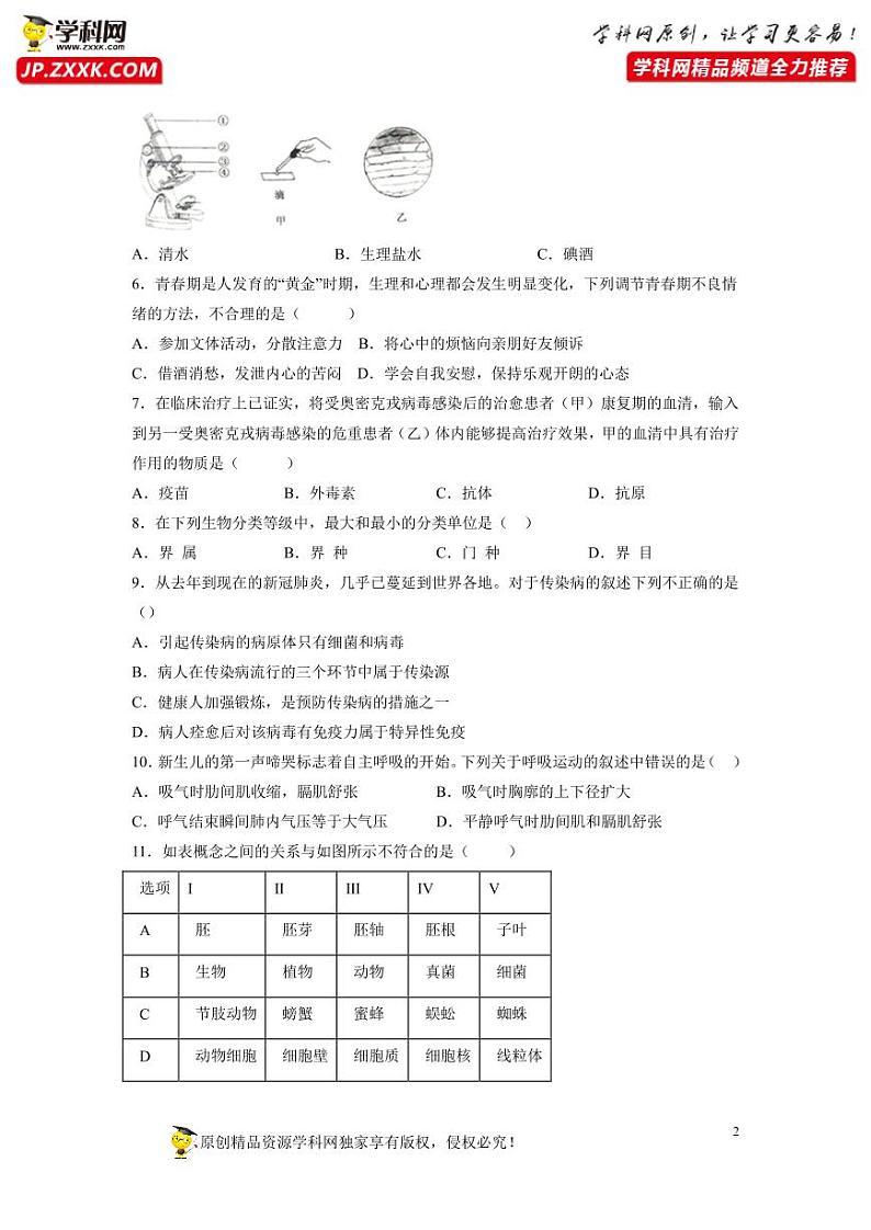 卷09-【押题演练】备战2023年中考生物全真模拟押题卷（北京卷）（试卷版）02