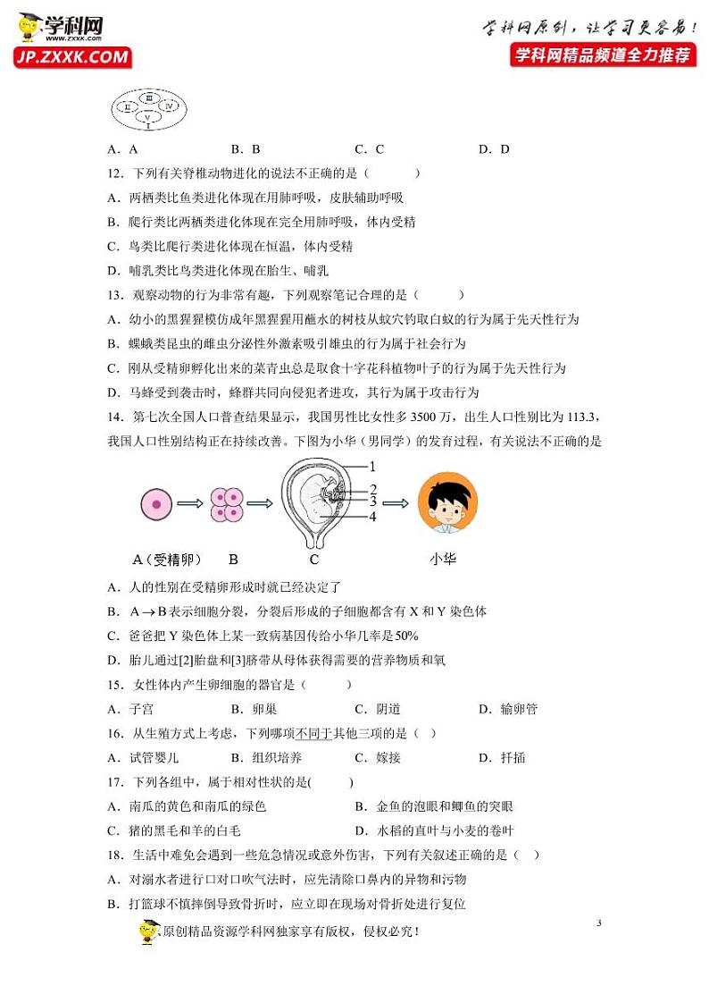 卷09-【押题演练】备战2023年中考生物全真模拟押题卷（北京卷）（试卷版）03