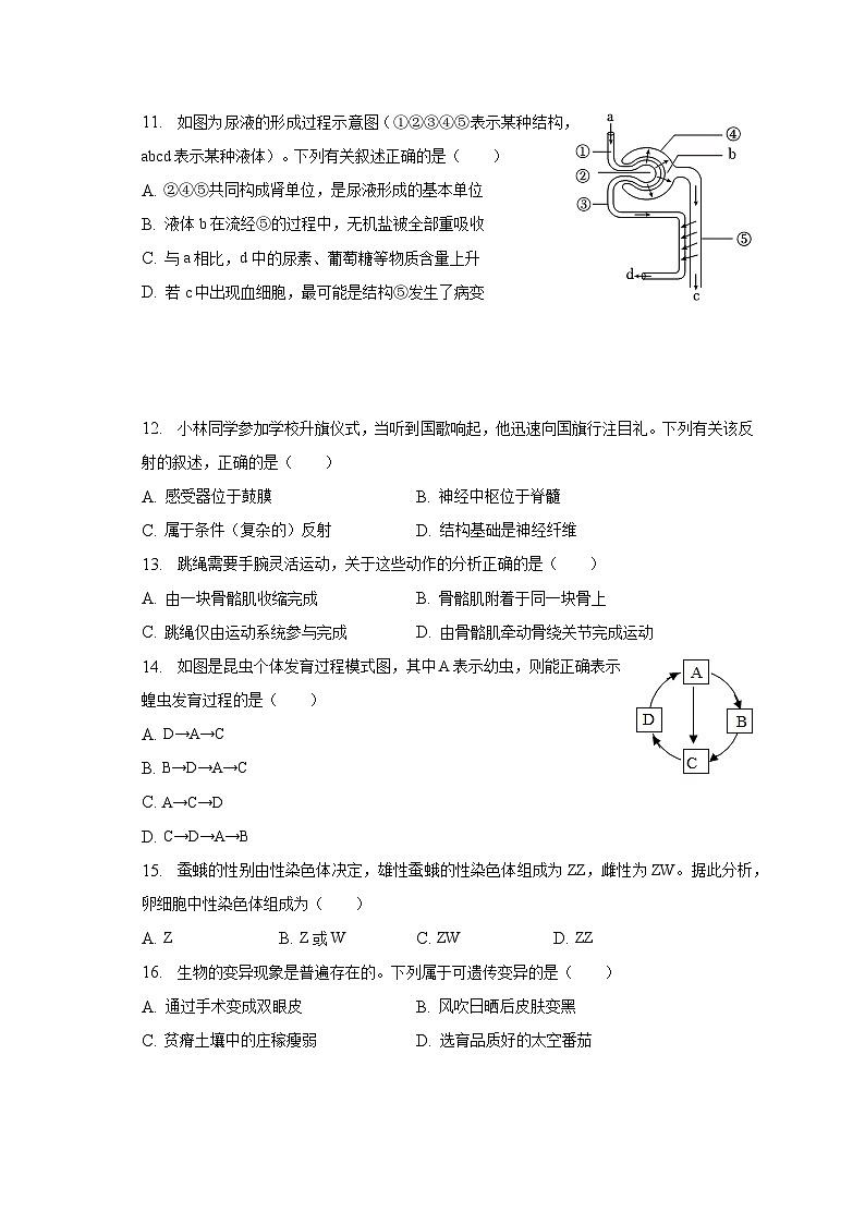 2023年陕西省榆林市中考生物二模试卷（含解析）03
