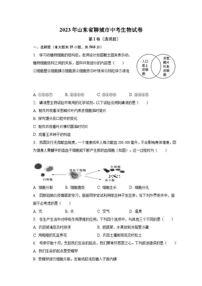 2023年山东省聊城市中考生物试卷（含解析）01
