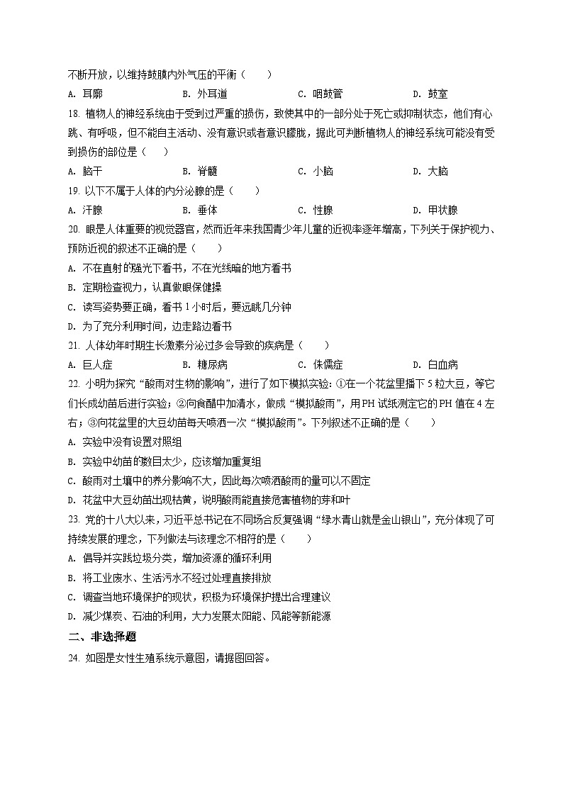 精品解析：天津市滨海新区2022-2023学年七年级下学期期末生物试题03