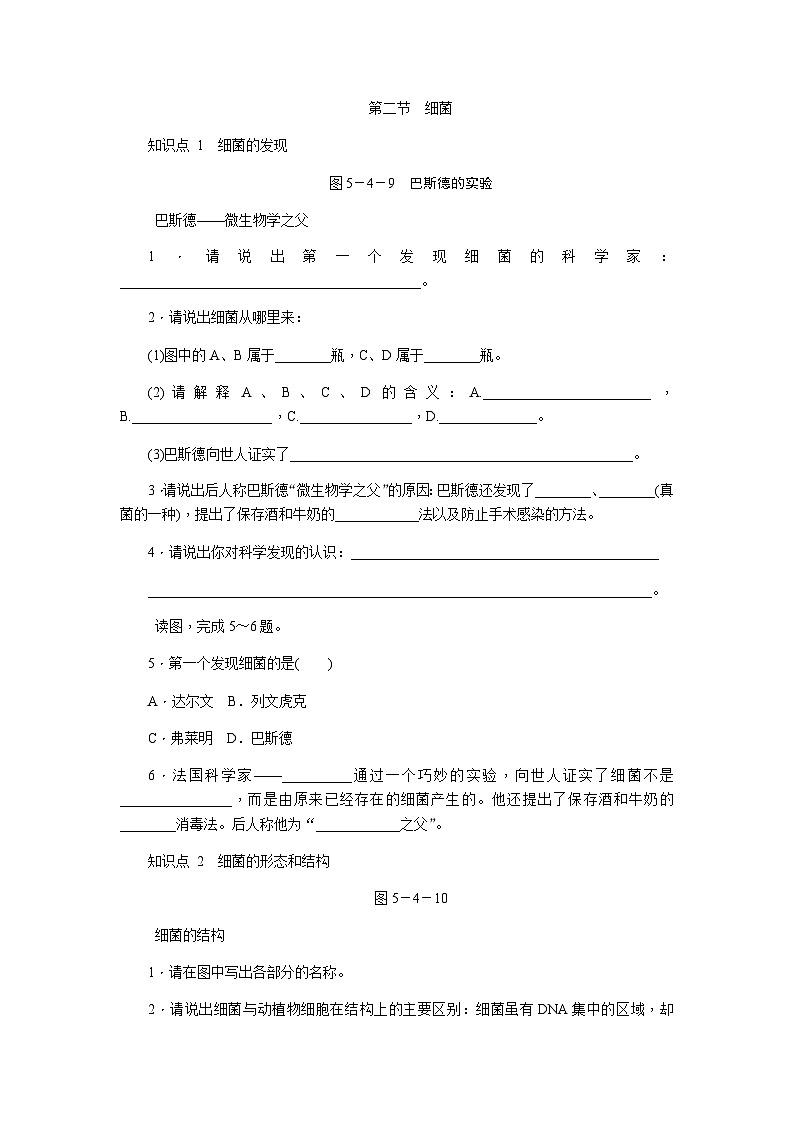 人教版八年级生物上册同步练习：5.4.2　细菌01