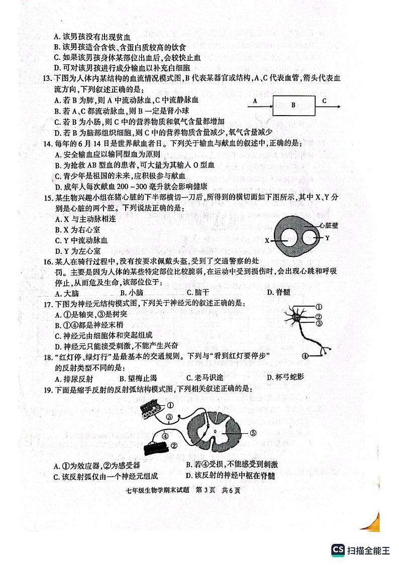 陕西省西安市长安区2022-2023学年七年级下学期期末生物试卷03