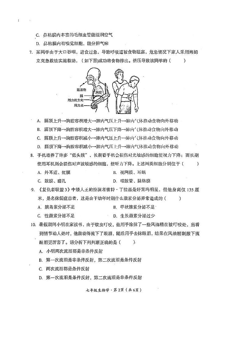 四川省巴中市2022-2023学年七年级下学期6月期末生物试题第2页