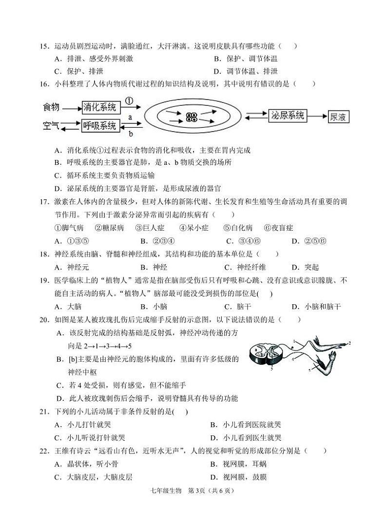 四川省广安市邻水县2022-2023学年七年级下学期期末考试生物试题03