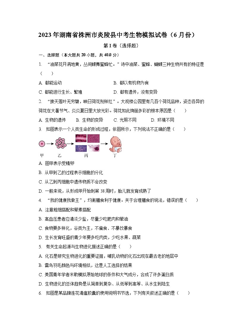 2023年湖南省株洲市炎陵县中考生物模拟试卷（6月份）（含解析）01