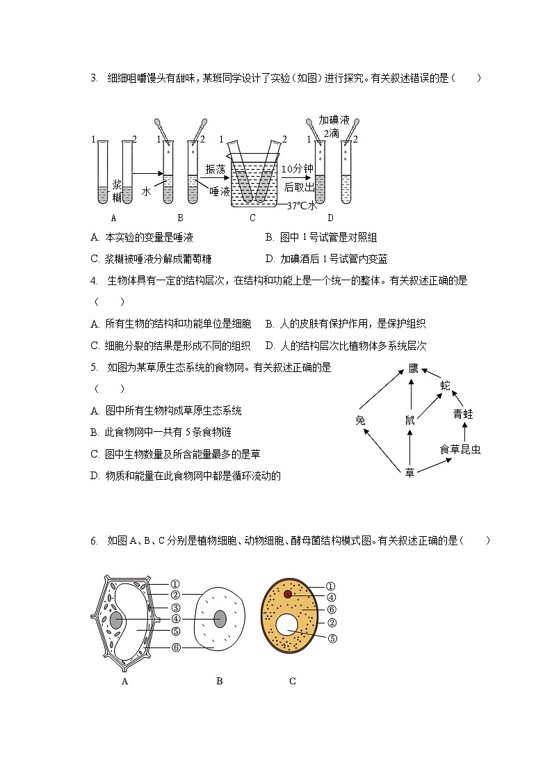 2023年江苏省连云港市中考生物一模试卷（含解析）02
