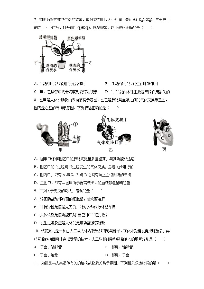 2023年湖北省天门市潜江市仙桃市江汉油田中考生物真题（含答案）02