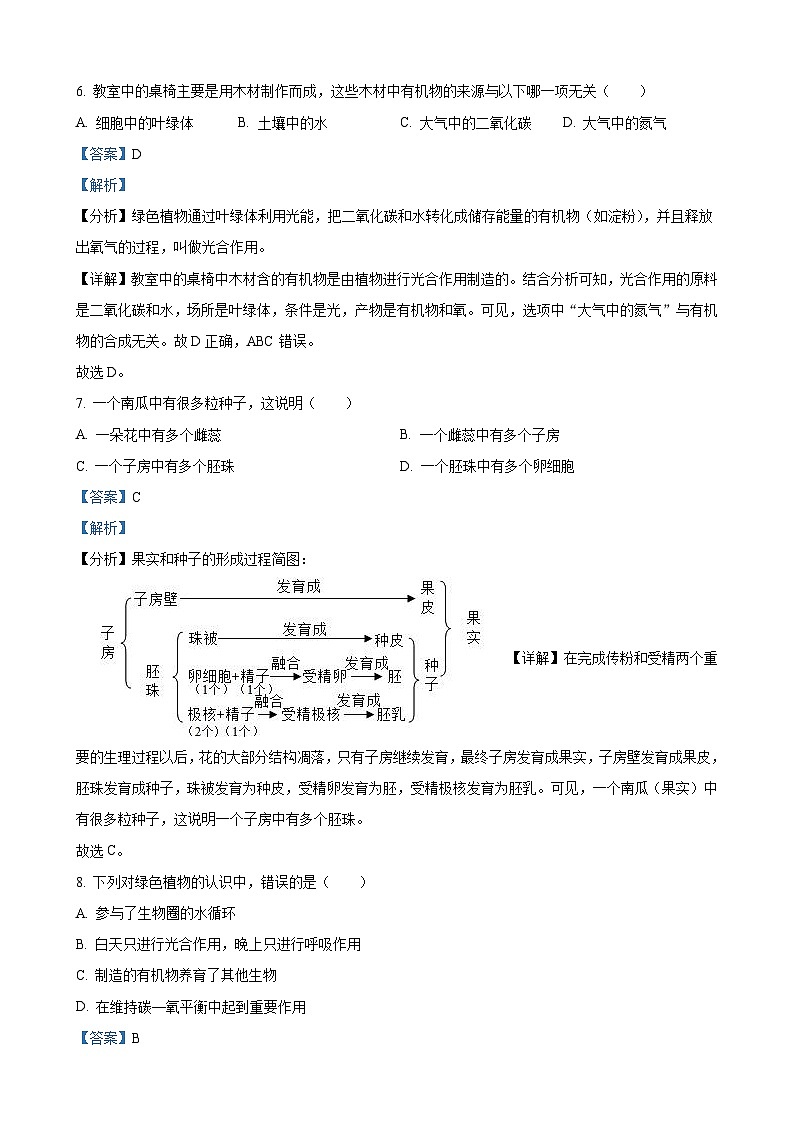 2023年甘肃省金昌市生物中考真题（解析版）03