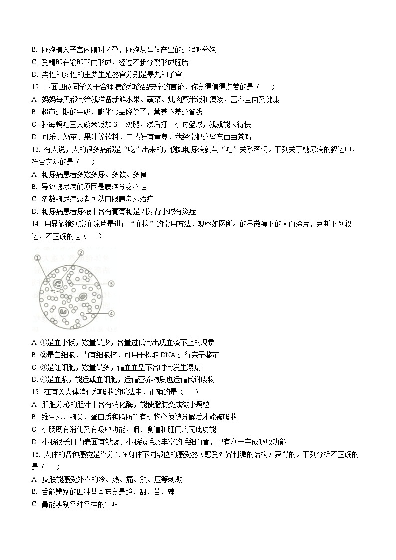 湖北省孝感市安陆市2022-2023学年七年级下学期期末生物试题（含答案）第3页