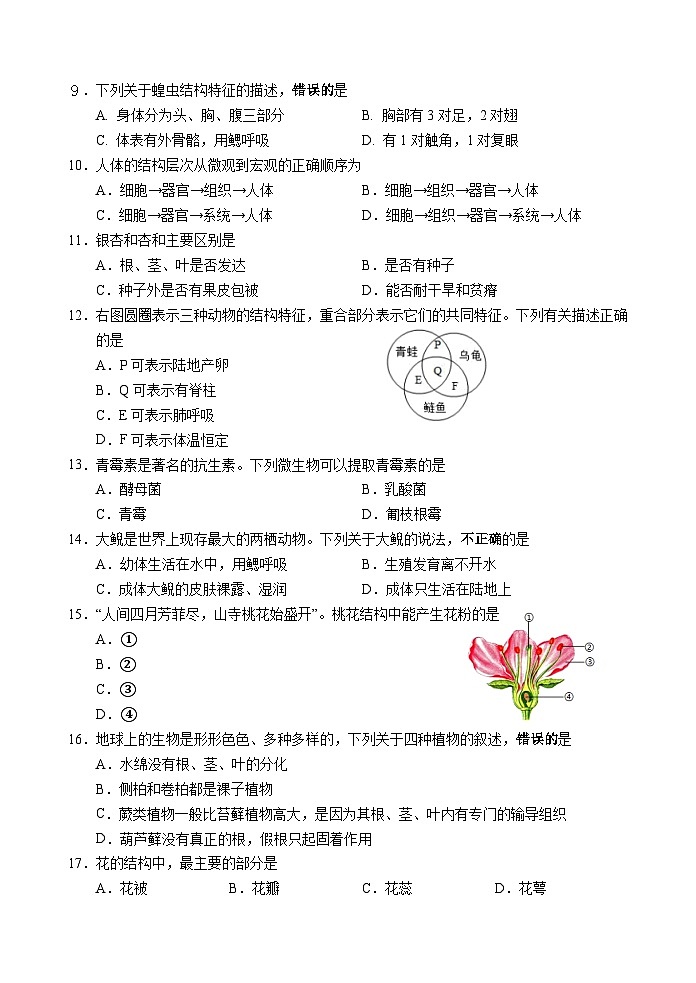 江苏省句容市2022-2023学年七年级下学期期末阶段性学习评价生物样卷（含答案）第2页