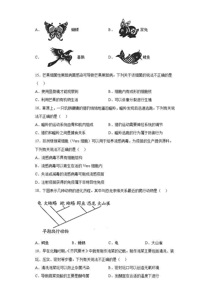 2023年河南省中考生物真题（含答案）第3页