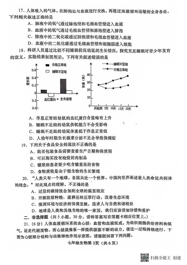 河南省南阳市镇平县2022-2023学年七年级下学期6月期末考试生物试卷第3页