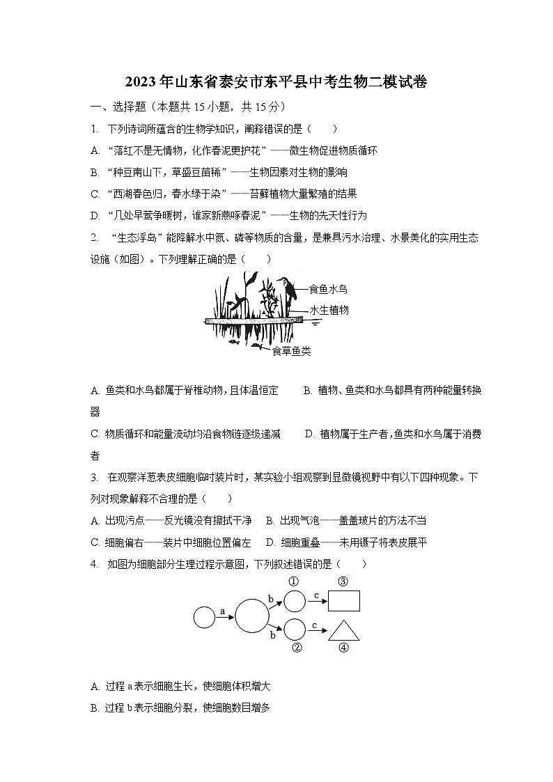 2023年山东省泰安市东平县中考生物二模试卷（含解析）01