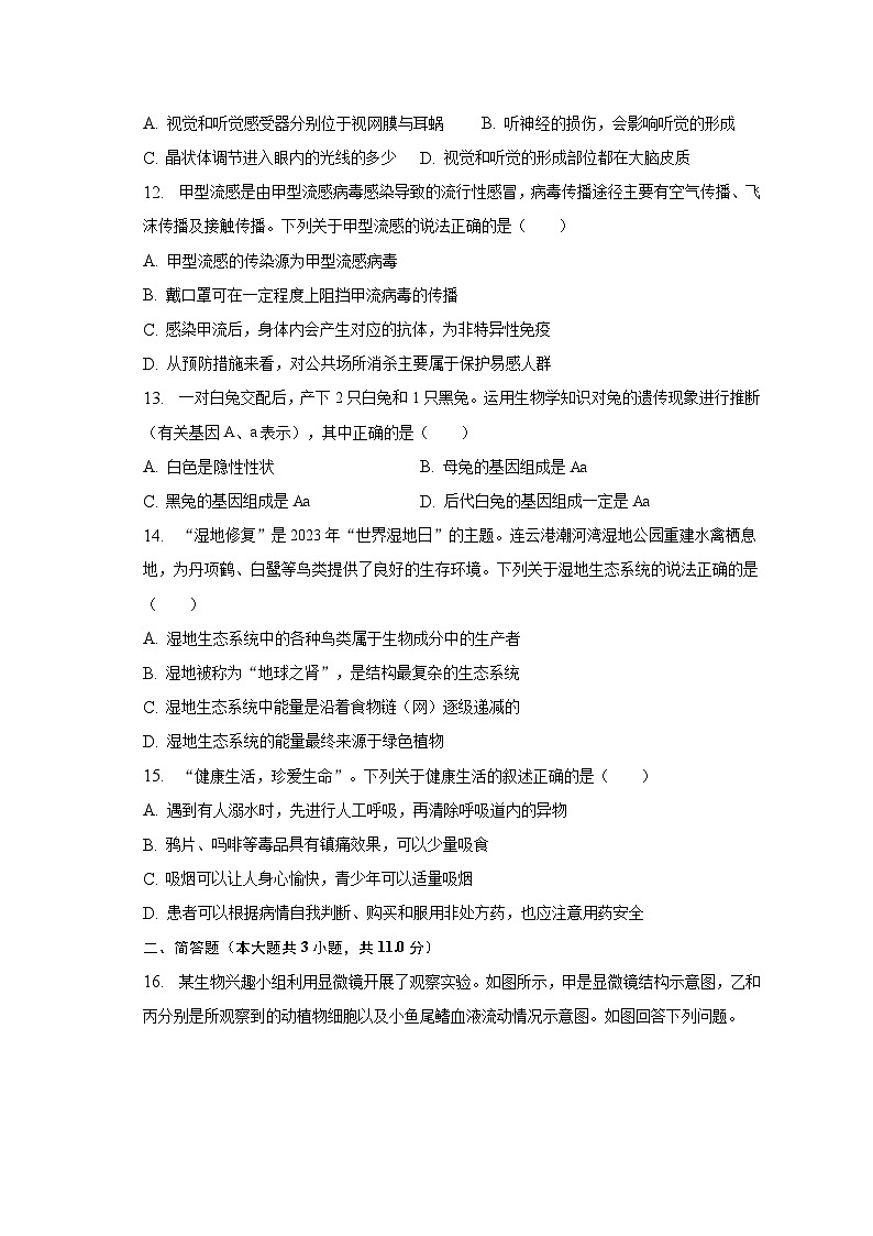 2023年江苏省连云港市海州区中考生物二模试卷（含解析）03