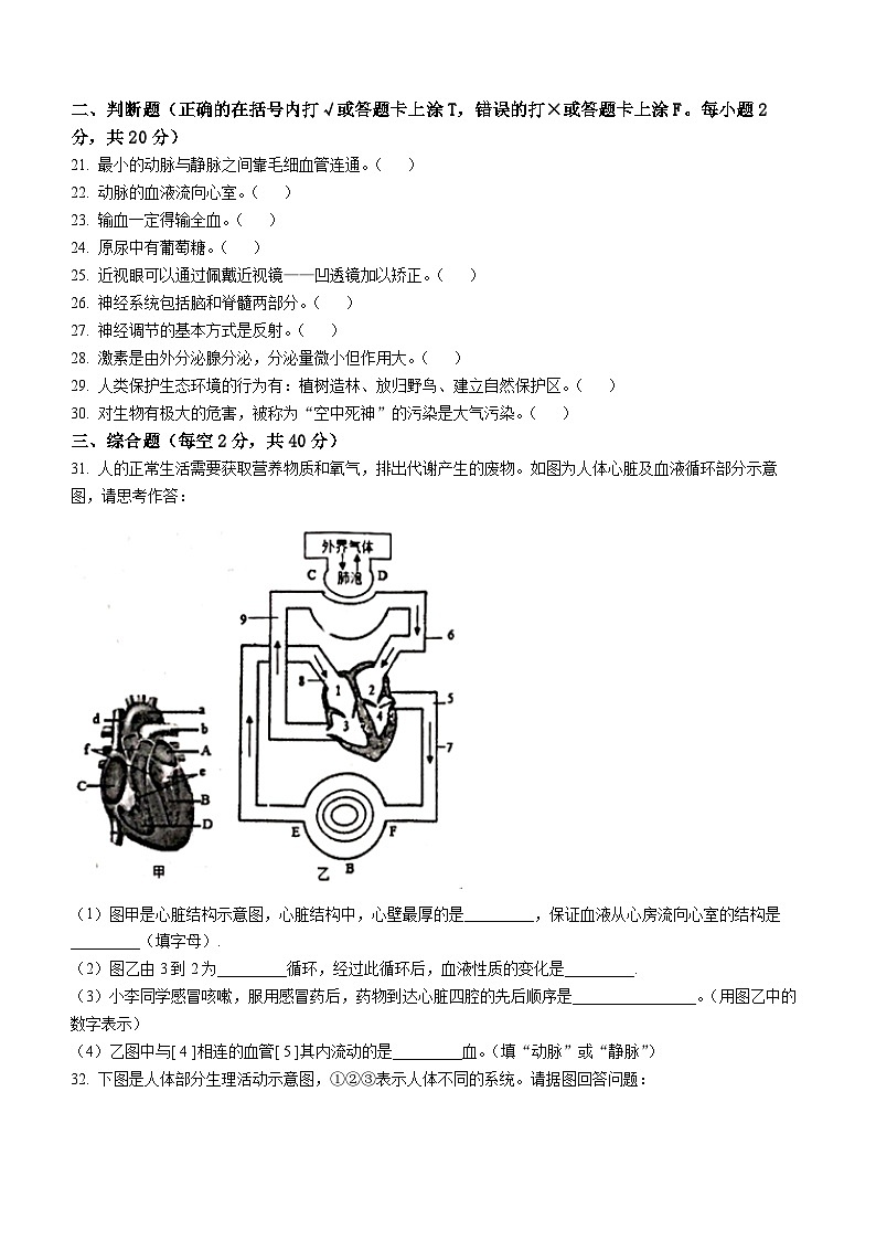 江西省南昌市南昌县2022-2023学年七年级下学期期末生物试题（含答案）第3页