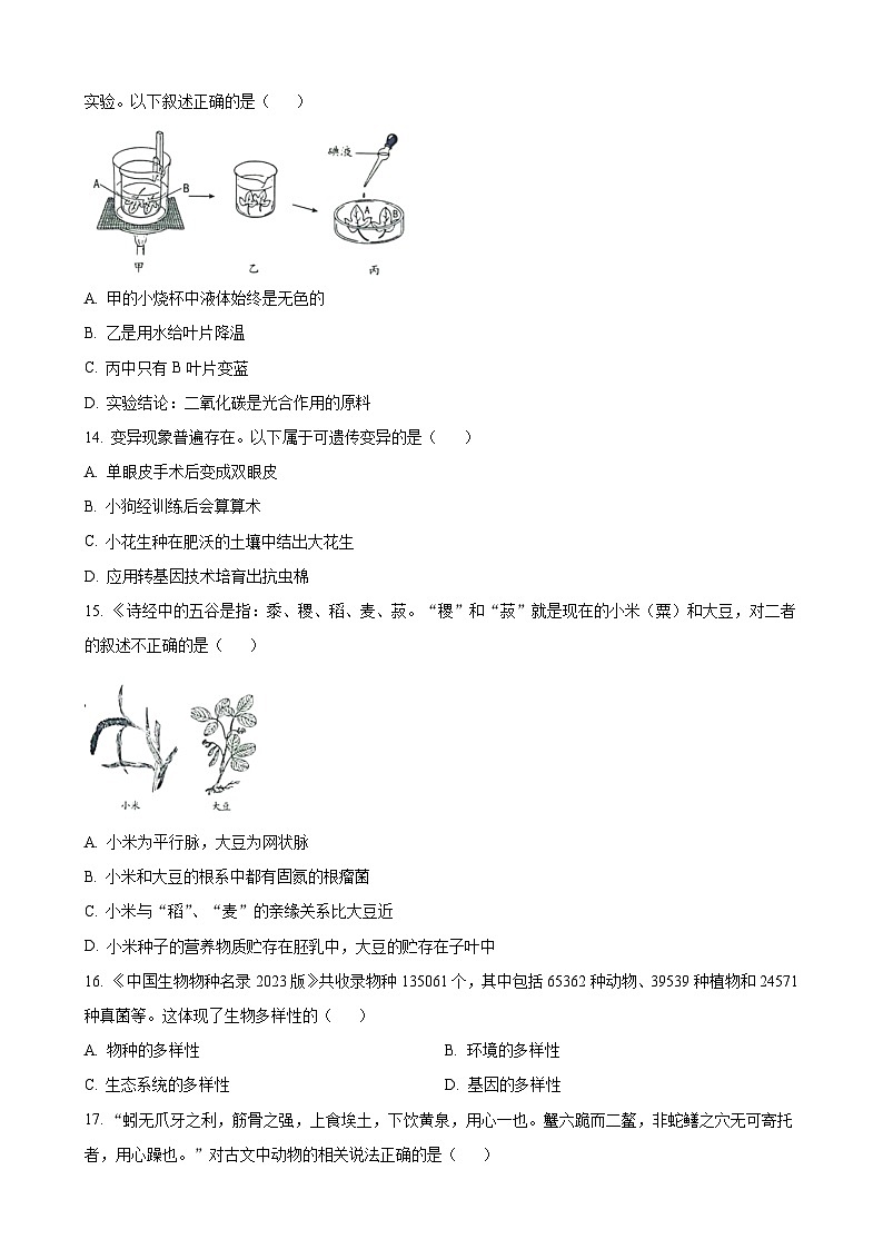 2023年山东省烟台市中考生物真题第3页