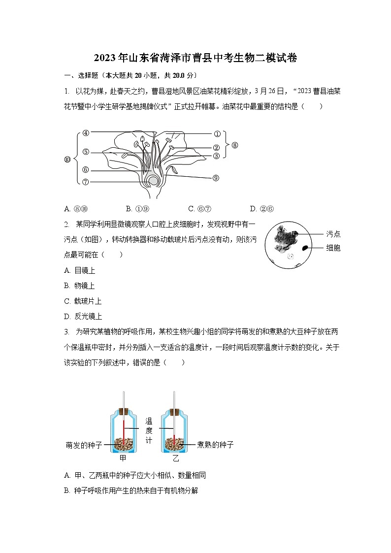 2023年山东省菏泽市曹县中考生物二模试卷（含解析）01