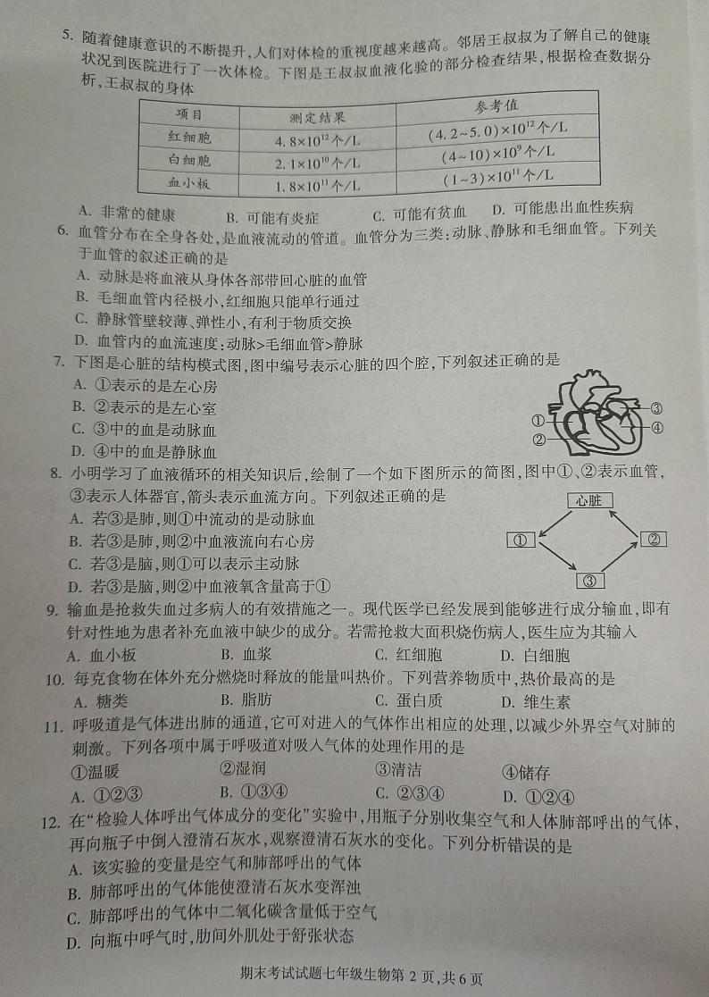 四川省成都市武侯区2022-2023学年七年级下学期期末生物试卷02