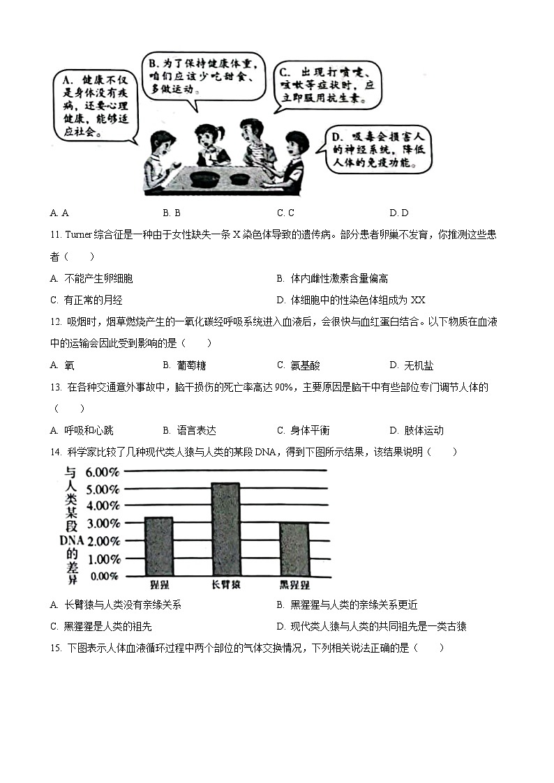 2023年山西省晋中市中考生物真题（含答案解析）03