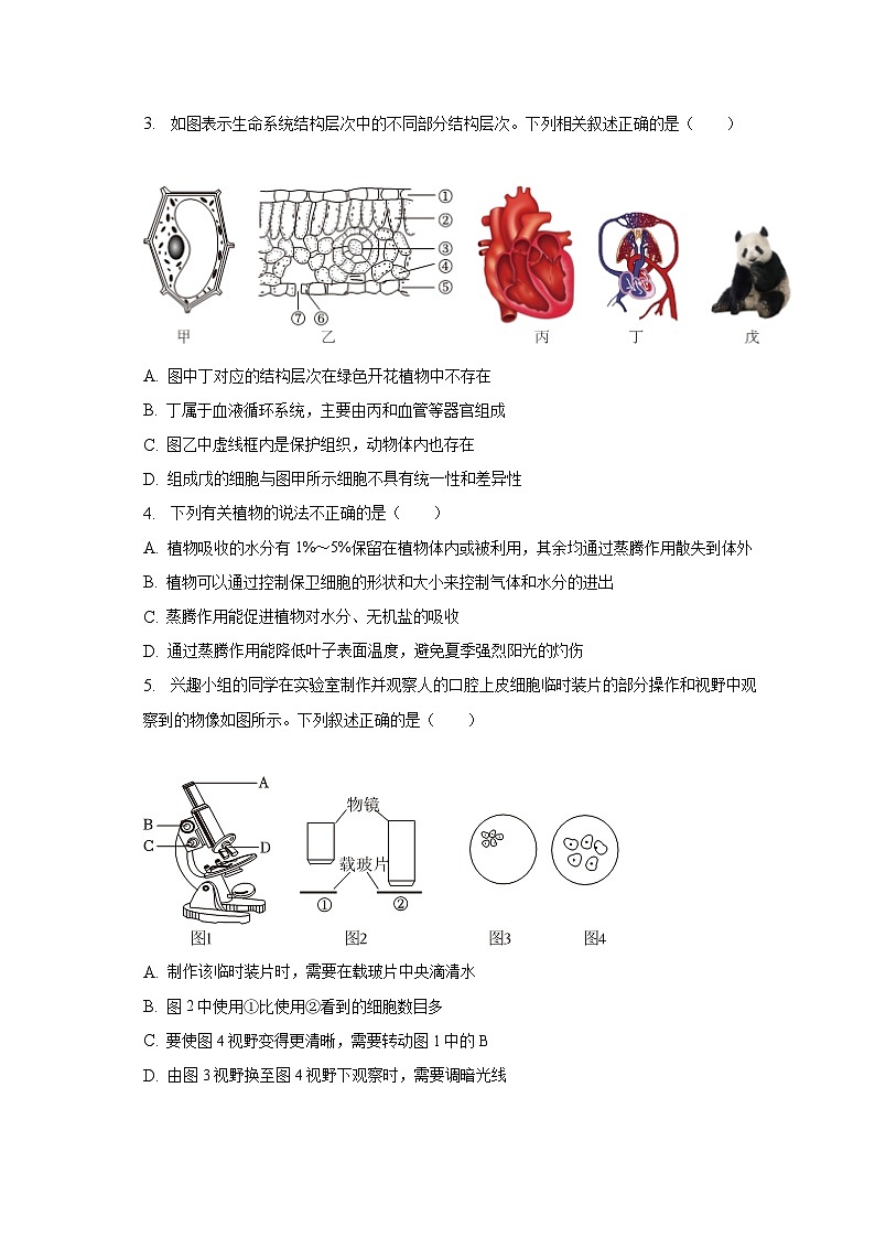 2023年江苏省徐州市邳州市运河中学中考生物一模试卷（含解析）02
