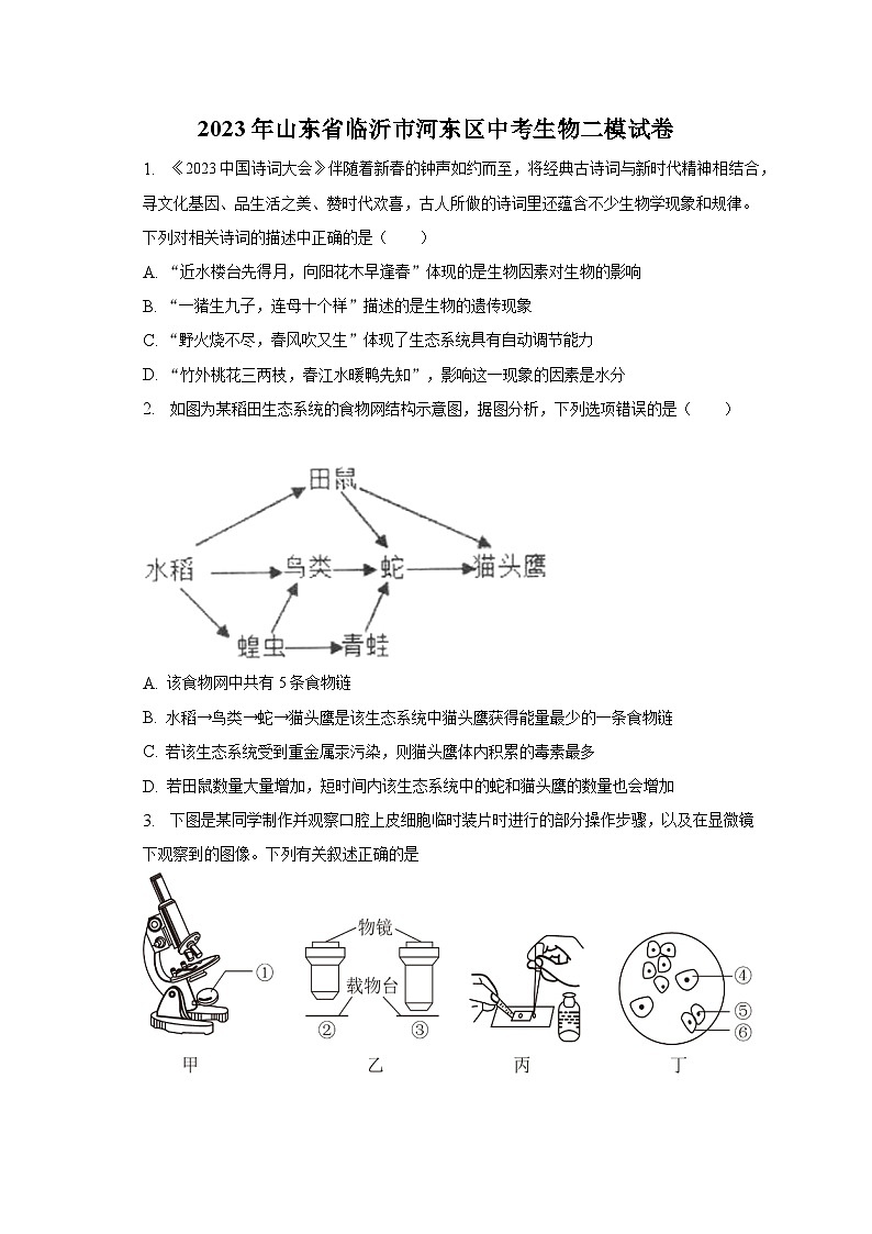 2023年山东省临沂市河东区中考生物二模试卷（含解析）01