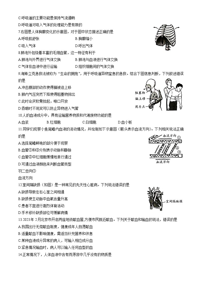 北京市西城区2022-2023学年七年级下学期期末考试生物试卷（含答案）02
