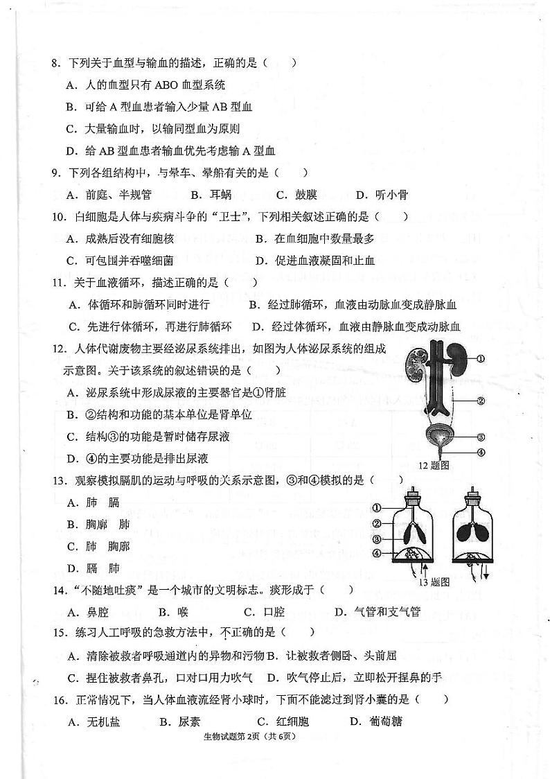 广东省珠海市斗门区2022-2023学年七年级下学期期末生物试题02