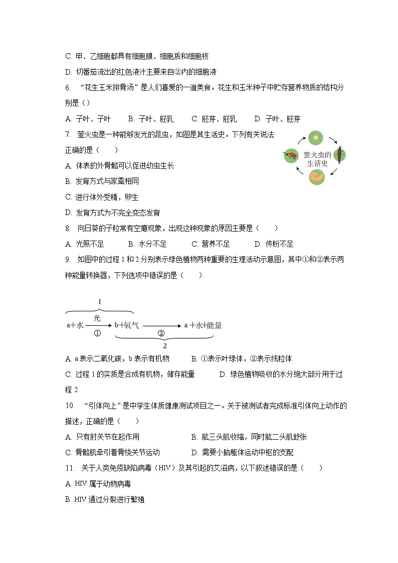 2023年宁夏银川市中考生物二模试卷（含解析）02