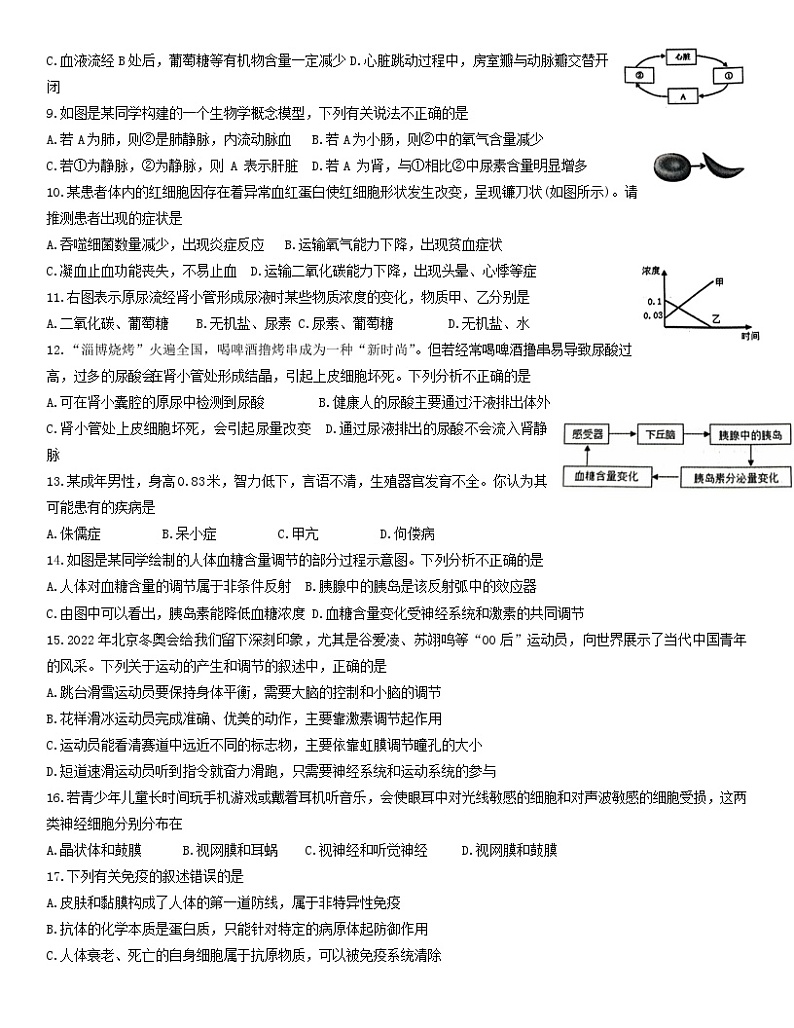 山东省潍坊市（诸城市、高密市）2022-2023学年七年级下学期7月期末生物试题（含答案）02