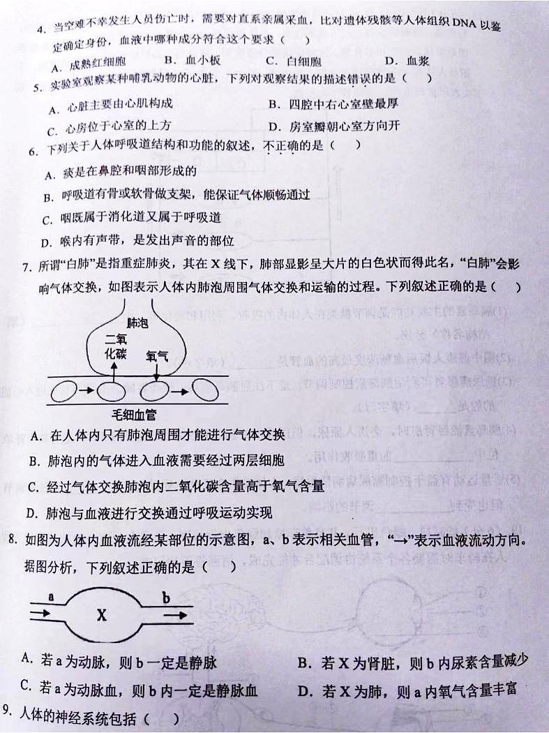 广西南宁市2022--2023学年七年级下学期生物 期末质量监测试卷02