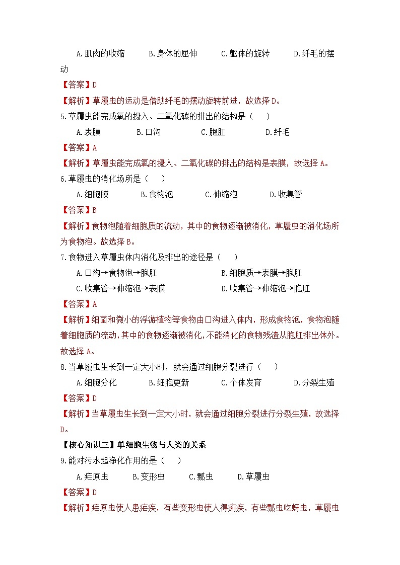 【暑假初中预备】人教版生物新七年级（六升七）暑假预习-第10讲 单细胞生物 讲学案03