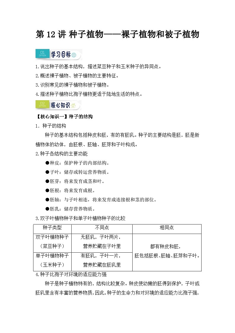 第12讲 种子植物——裸子植物和被子植物（解析版）第1页