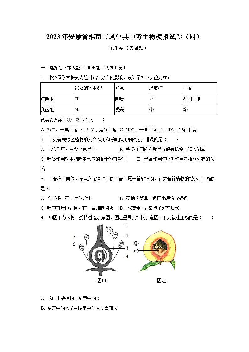 2023年安徽省淮南市凤台县中考生物模拟试卷（四）（含解析）第1页