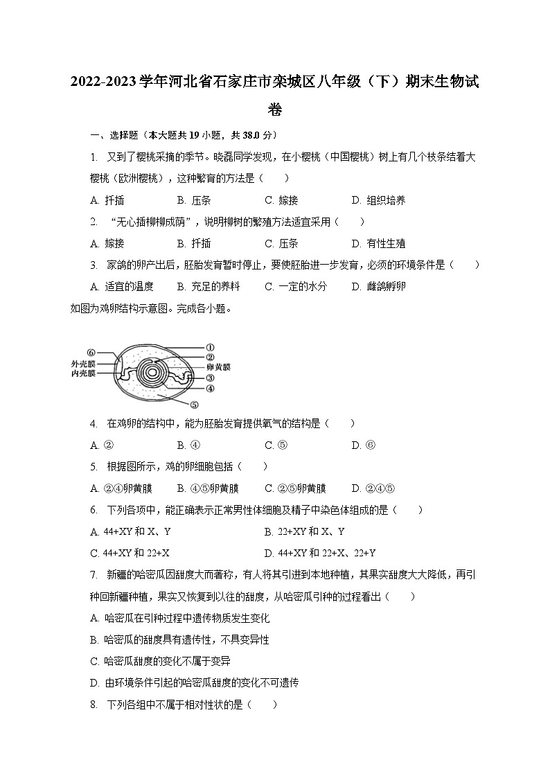 2022-2023学年河北省石家庄市栾城区八年级（下）期末生物试卷（含解析）01