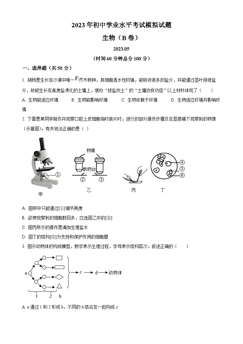 2023年山东省临沂市罗庄区中考二模生物试题（B卷）01