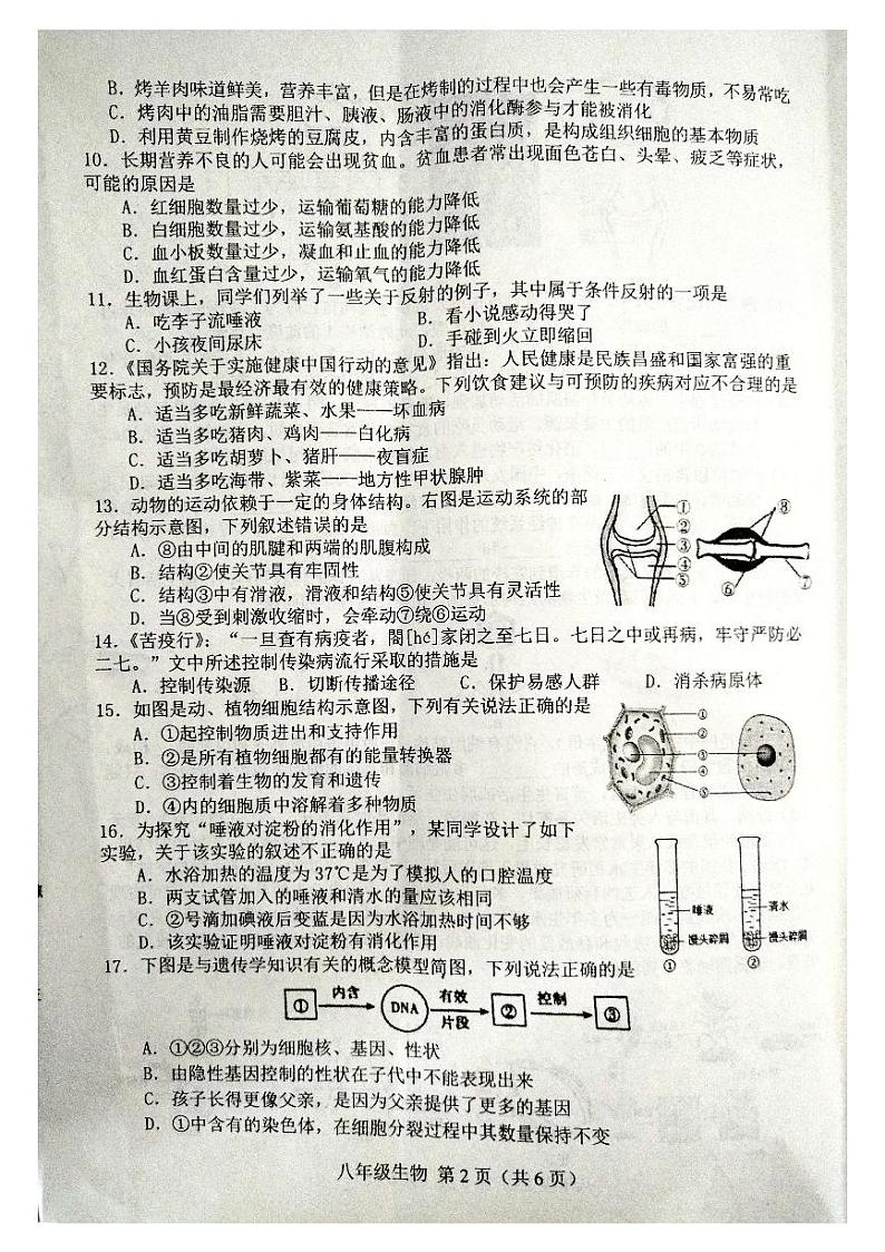 河北省唐山市滦州市2022-2023学年八年级下学期7月期末生物试题02
