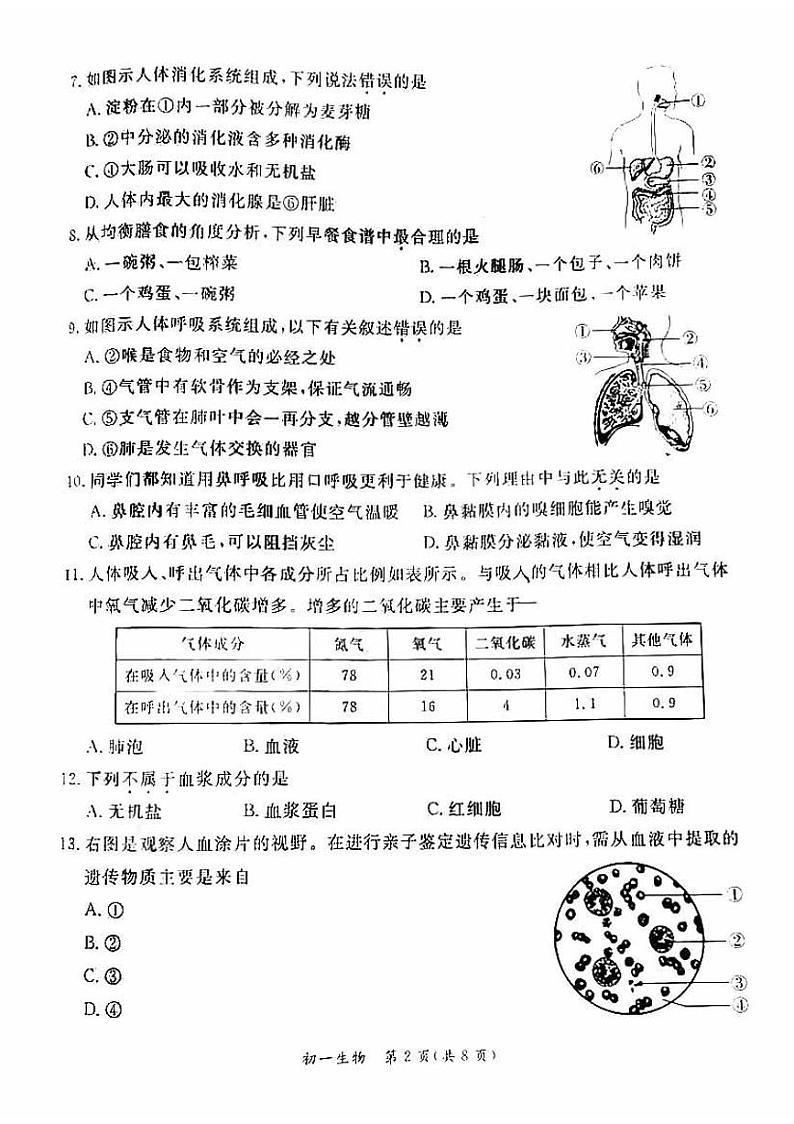 北京市东城区2022--2023学年七年级下学期期末生物试题第2页