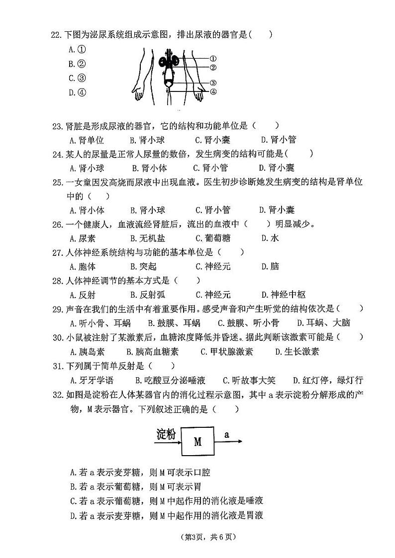 海南省东方市港务中学2022-2023学年七年级下学期7月期末生物试题03