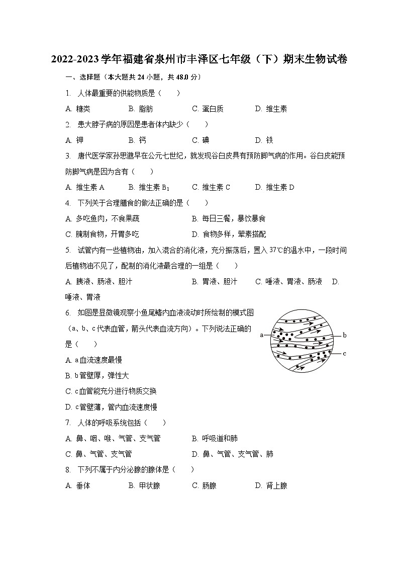 2022-2023学年福建省泉州市丰泽区七年级（下）期末生物试卷（含解析）01