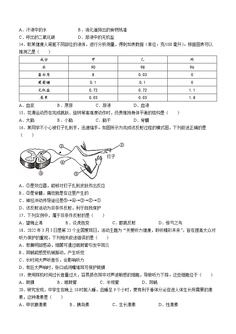 河北省承德市兴隆县2022-2023学年七年级下学期期末生物试题（含答案）03